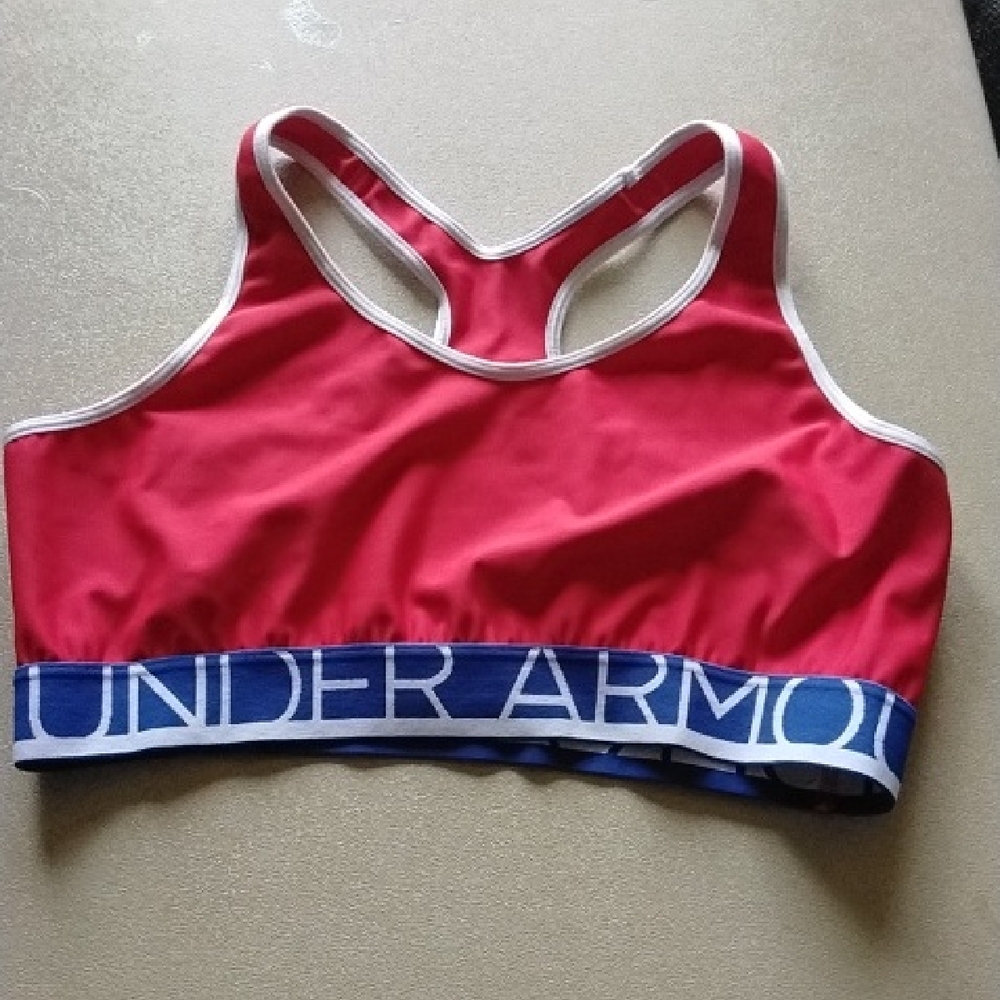 Under Armour Red Sports Bra with Blue Band